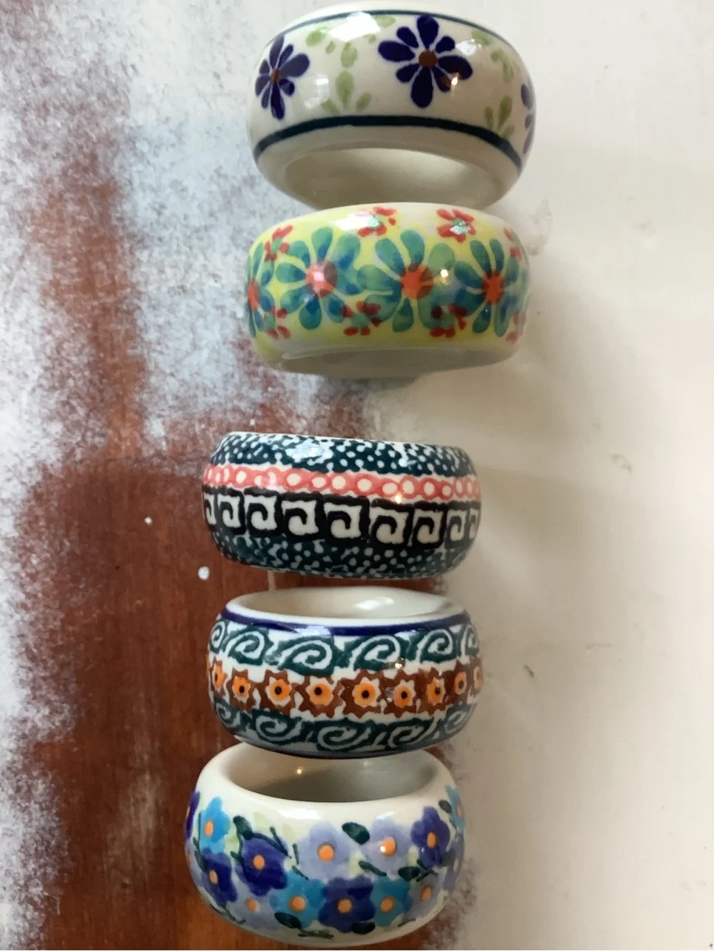 Lot Of 5 Five Polish Pottery Napkin Rings UNIKAT